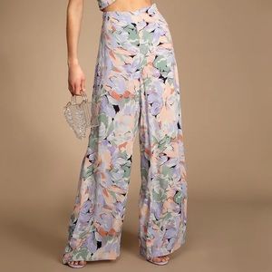 Palm Beach Babe Lilac Floral Print Wide-Leg Pants